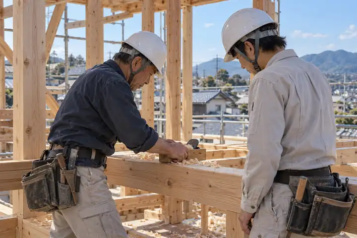 親方と2人1組で作業